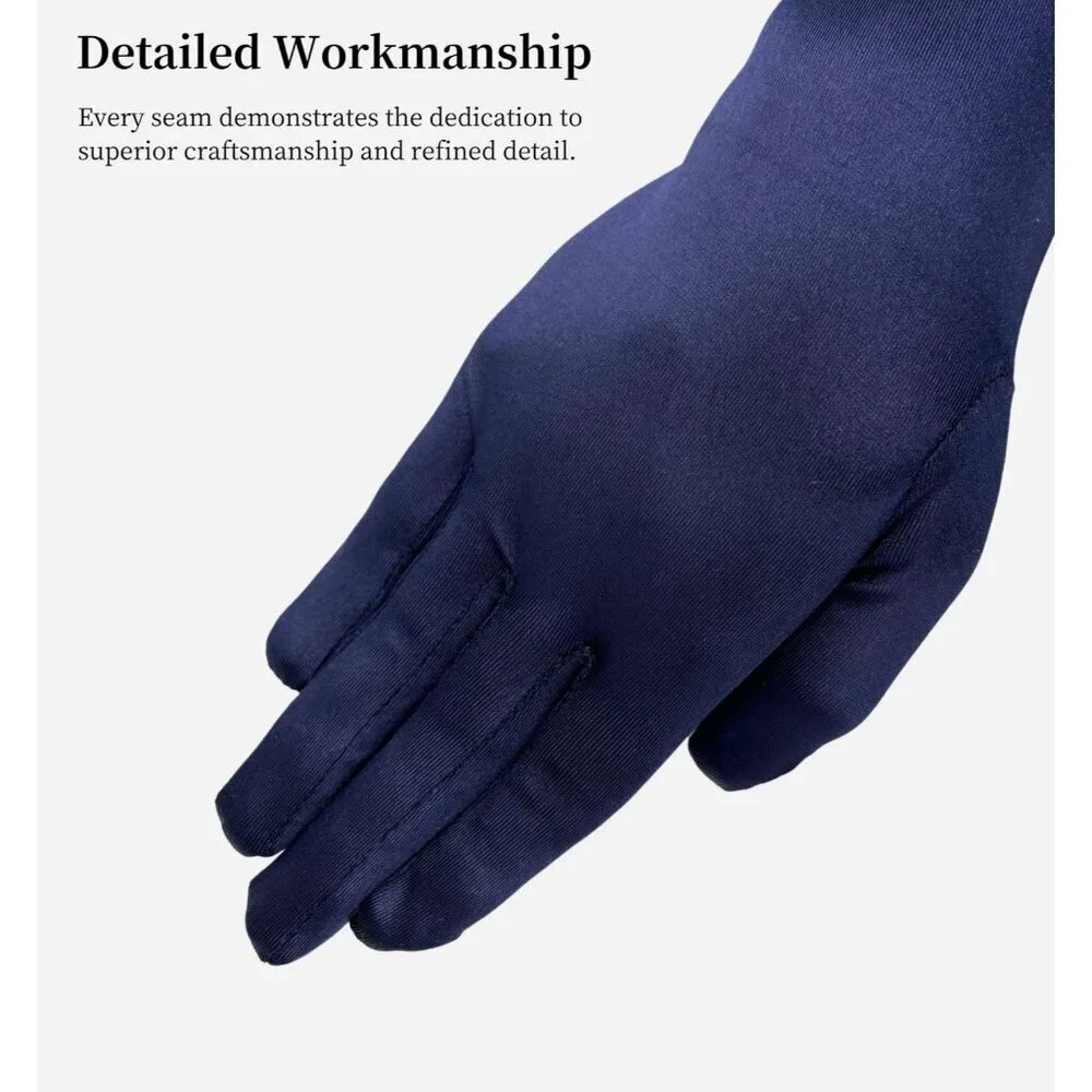 Women's Elbow Length Navy Blue Satin Gloves Costume Princess Party Accessories